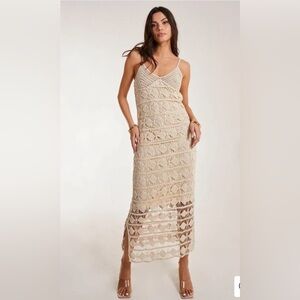 Rebellion Beige Crochet Dress